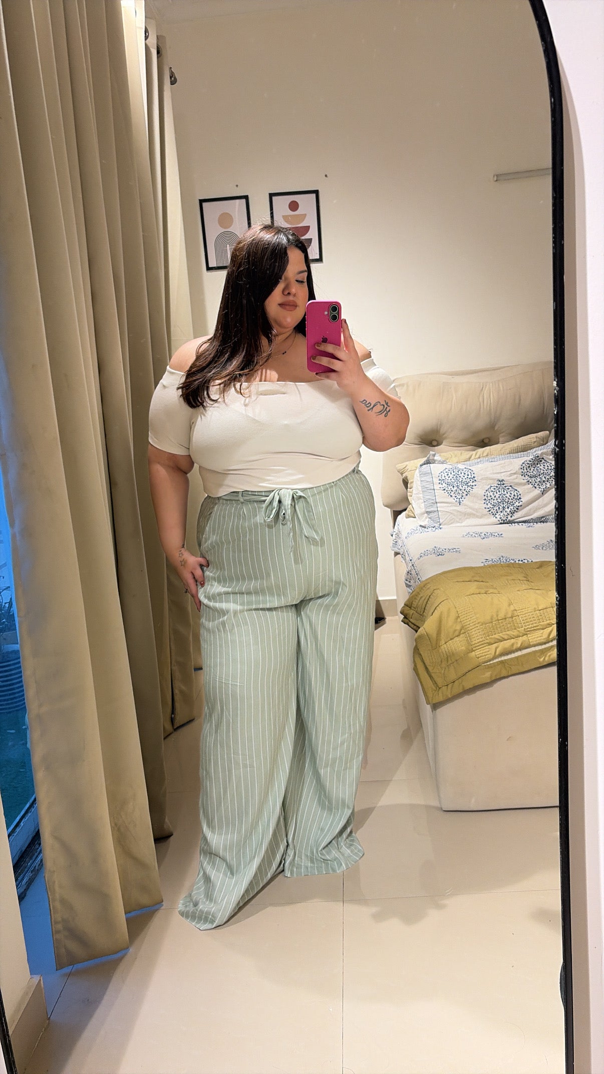 Minty Stripes Wide-Leg Trouser