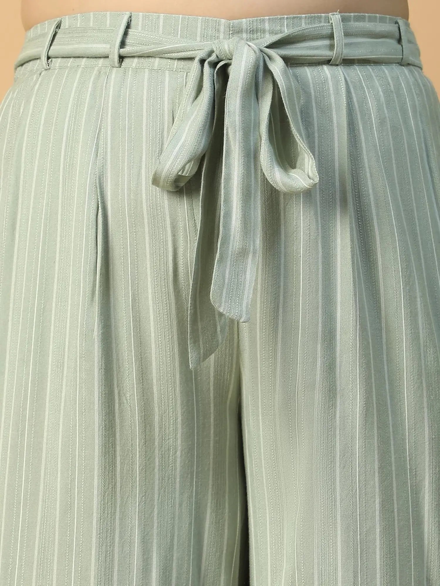Minty Stripes Wide-Leg Trouser
