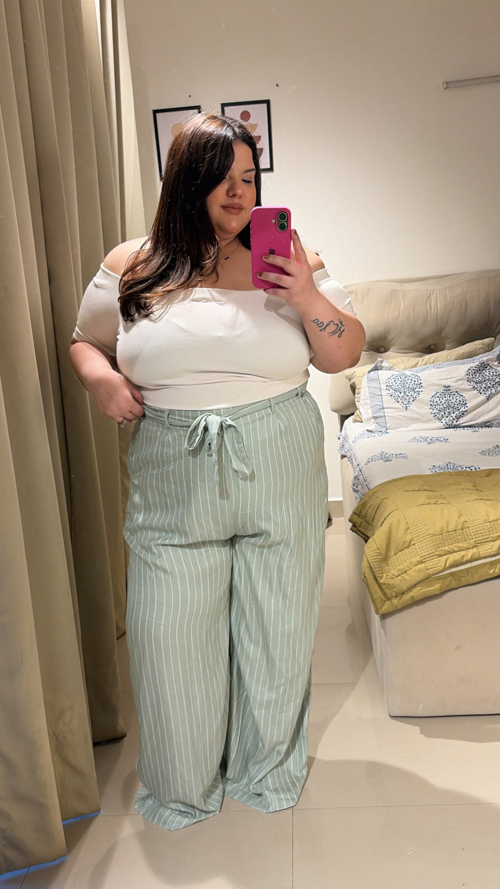 Minty Stripes Wide-Leg Trouser