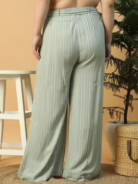 Minty Stripes Wide-Leg Trouser