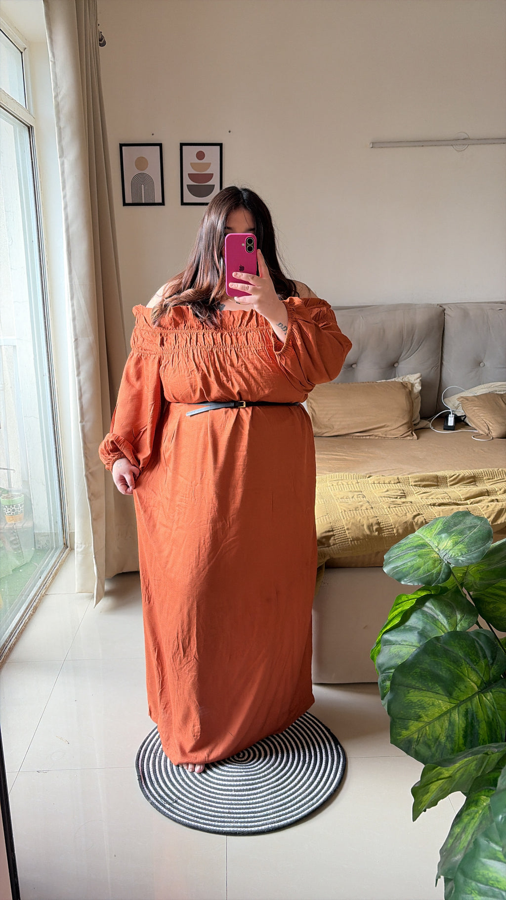 🍊 Tangerine Off-Shoulder Maxi Dress ( without belt )