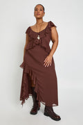 Mocha Ruffle Cascade Maxi Dress