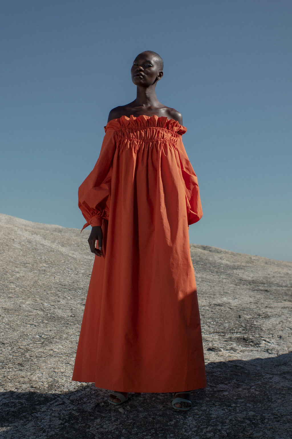 🍊 Tangerine Off-Shoulder Maxi Dress ( without belt )