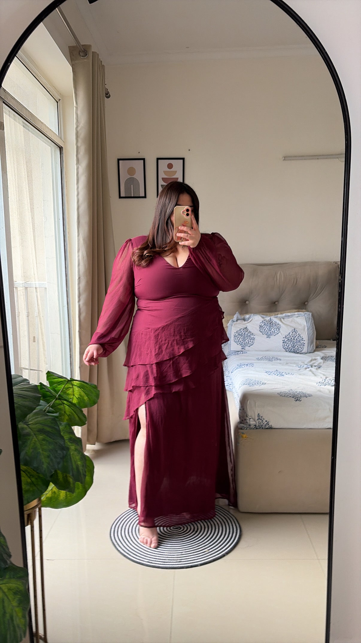 Wine Ruffle Romance Maxi Dress