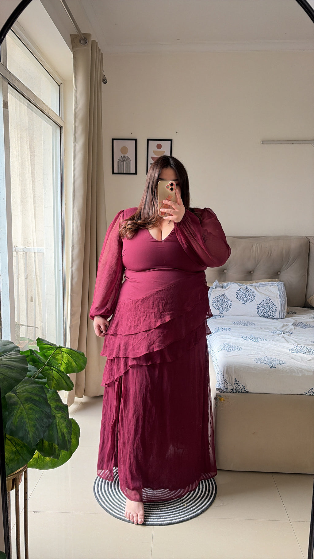 Wine Ruffle Romance Maxi Dress