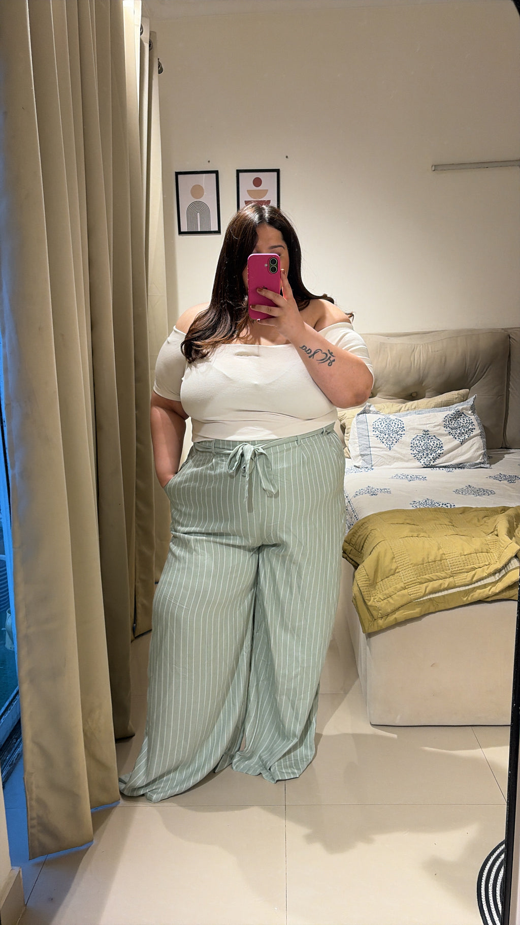 Minty Stripes Wide-Leg Trouser