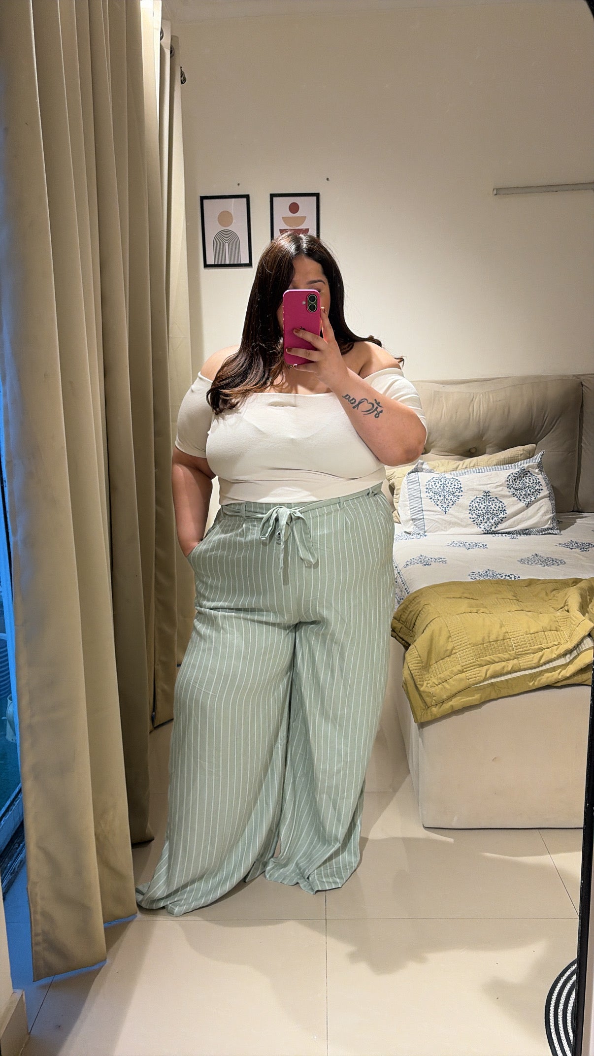 Minty Stripes Wide-Leg Trouser