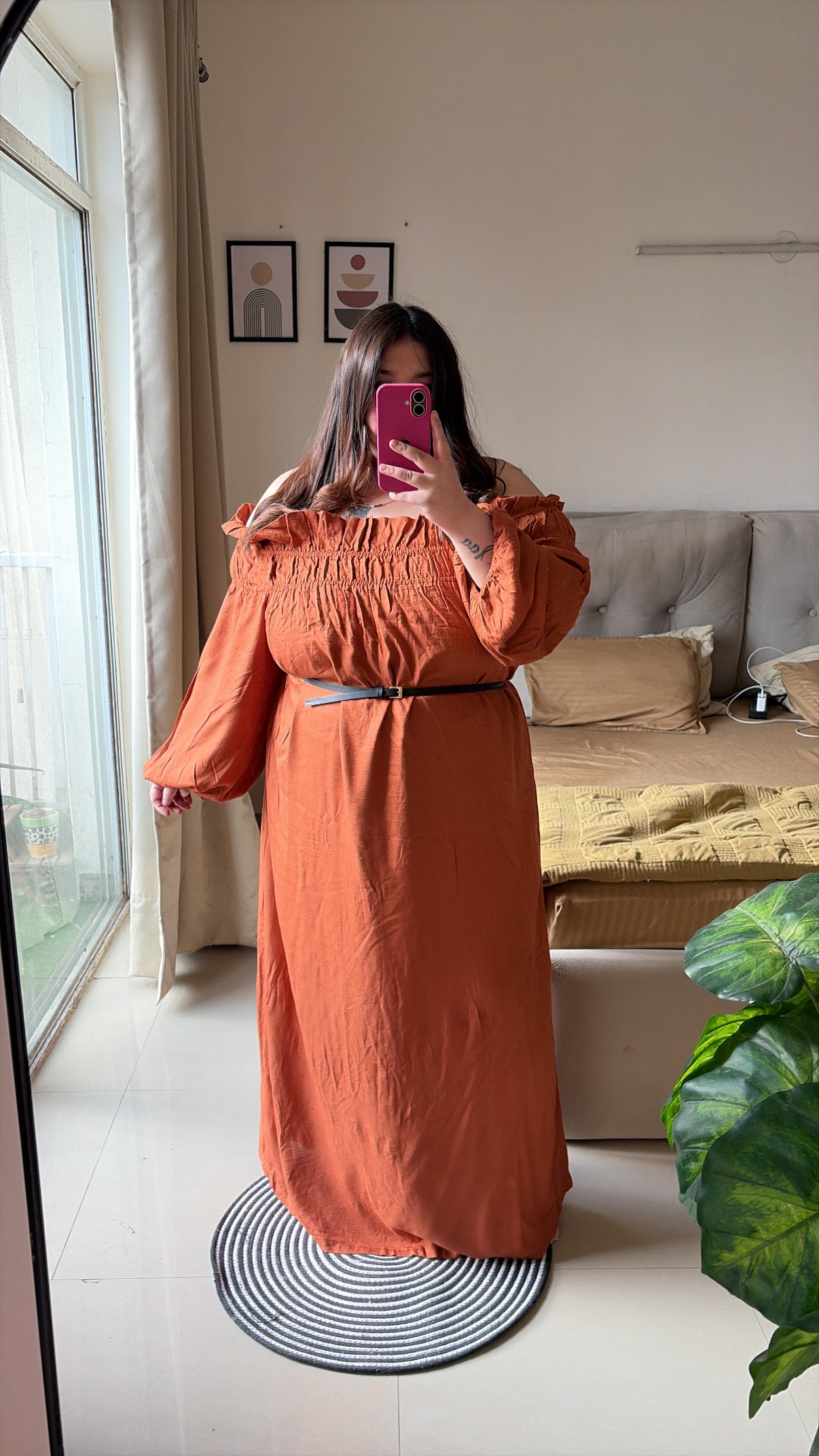 🍊 Tangerine Off-Shoulder Maxi Dress ( without belt )