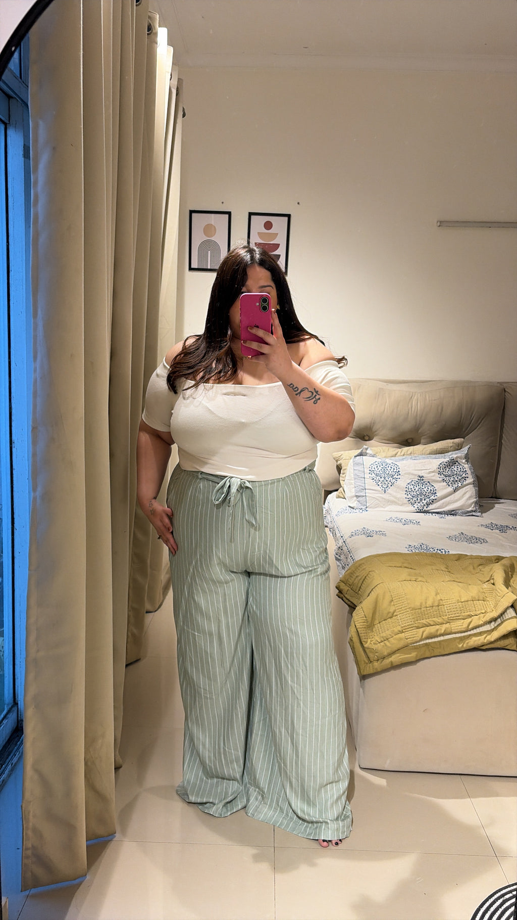 Minty Stripes Wide-Leg Trouser