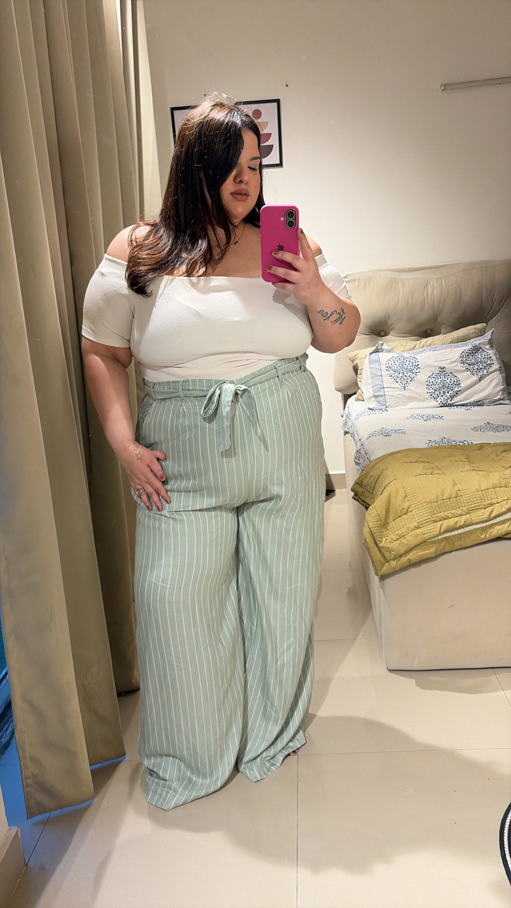 Minty Stripes Wide-Leg Trouser