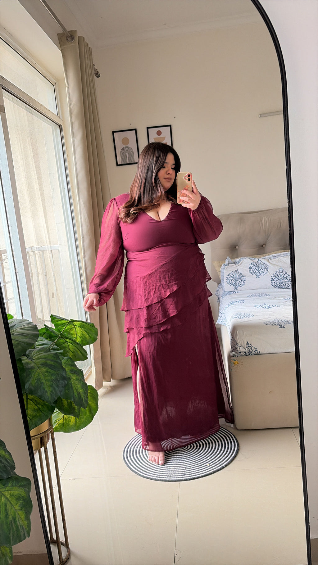 Wine Ruffle Romance Maxi Dress