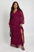 Wine Ruffle Romance Maxi Dress