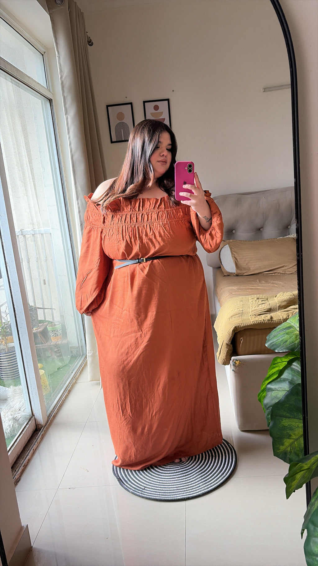 🍊 Tangerine Off-Shoulder Maxi Dress ( without belt )