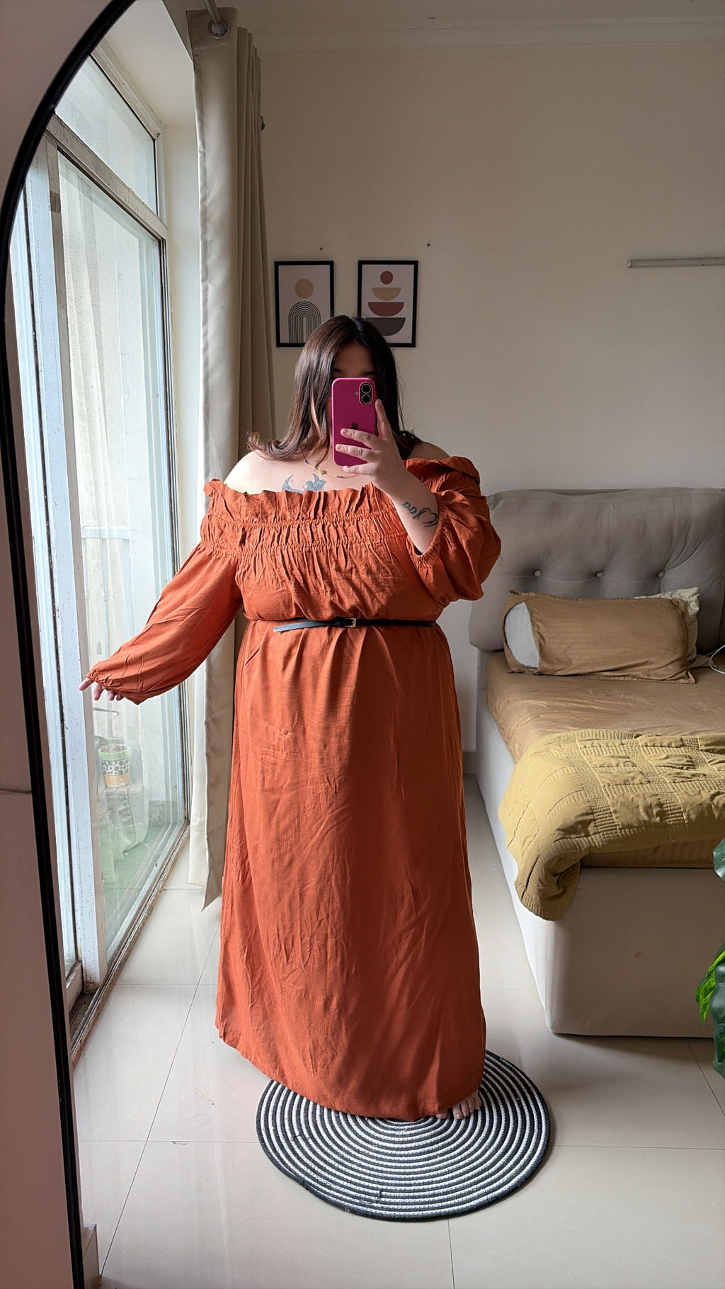 🍊 Tangerine Off-Shoulder Maxi Dress ( without belt )