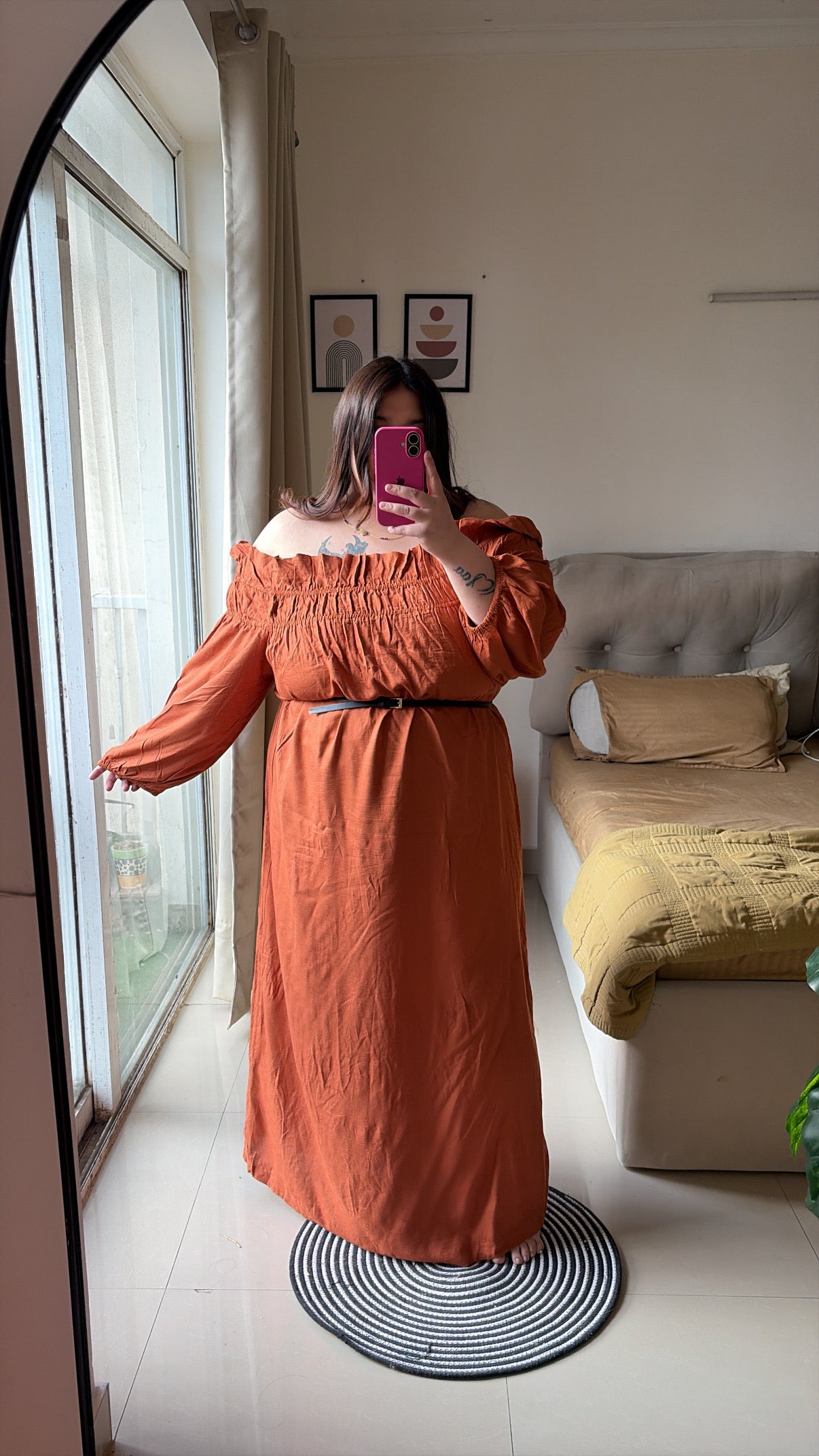 🍊 Tangerine Off-Shoulder Maxi Dress ( without belt )