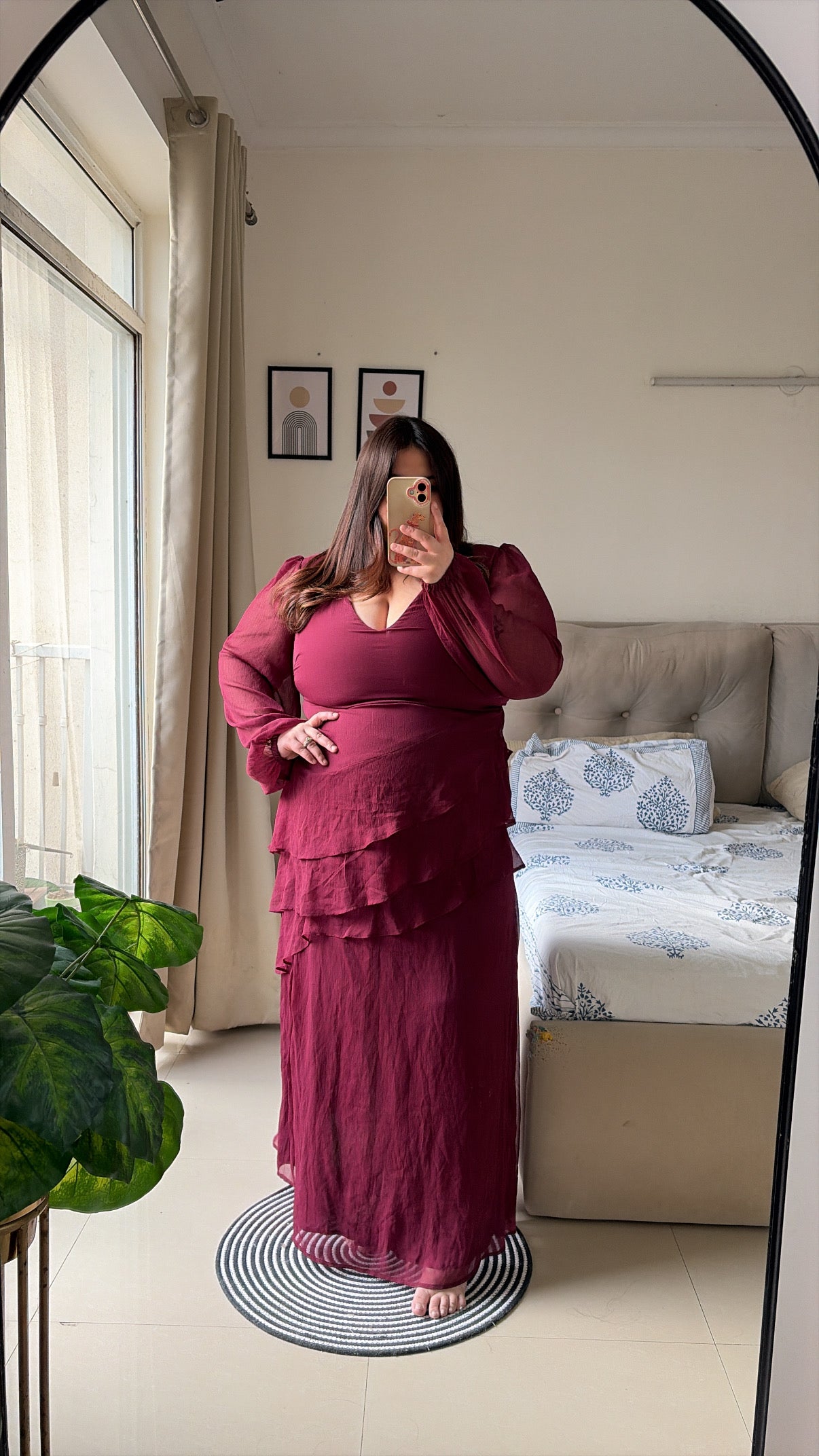 Wine Ruffle Romance Maxi Dress