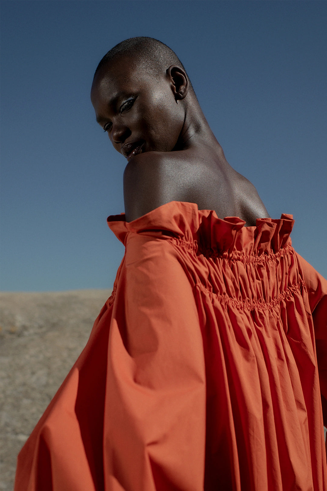 🍊 Tangerine Off-Shoulder Maxi Dress ( without belt )