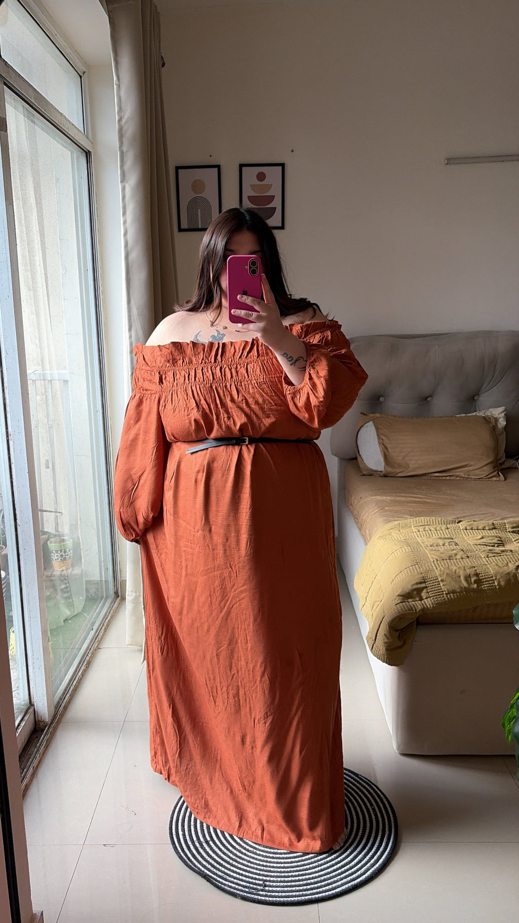 🍊 Tangerine Off-Shoulder Maxi Dress ( without belt )