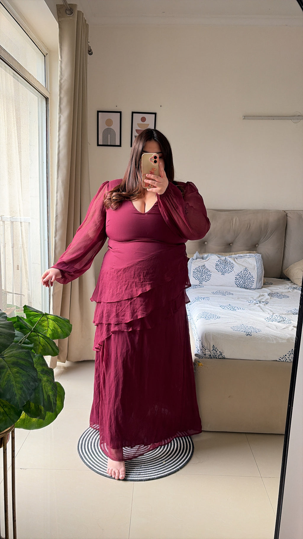 Wine Ruffle Romance Maxi Dress