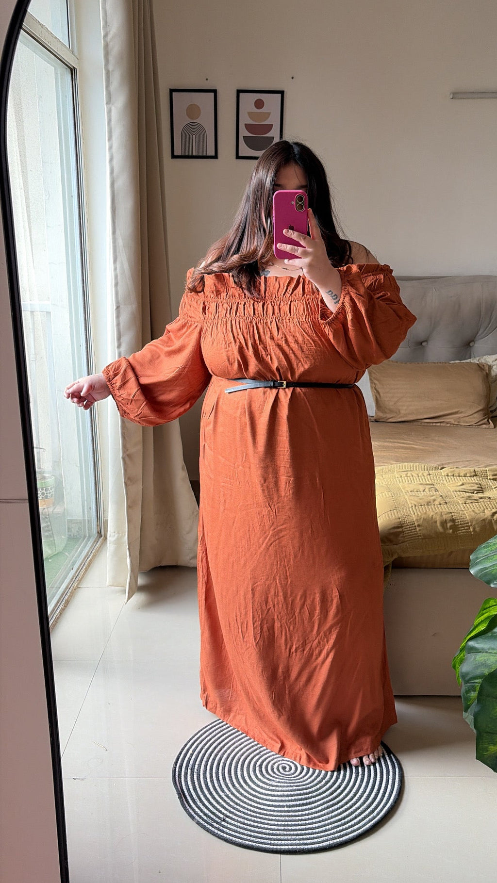 🍊 Tangerine Off-Shoulder Maxi Dress ( without belt )
