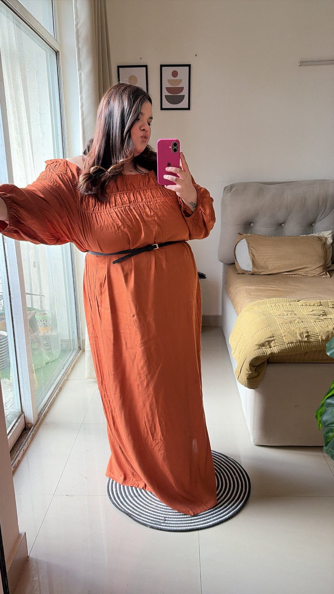 🍊 Tangerine Off-Shoulder Maxi Dress ( without belt )
