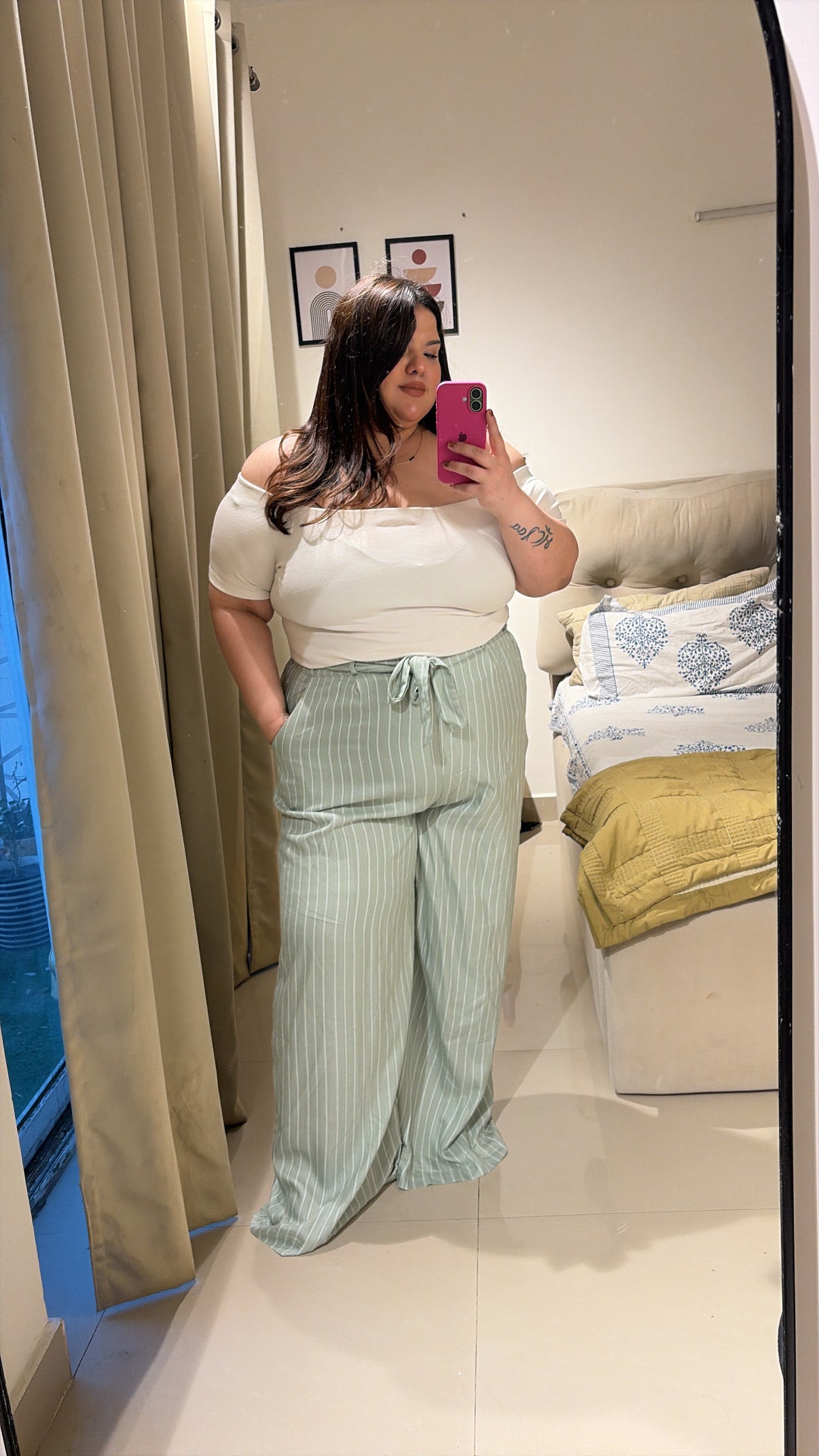 Minty Stripes Wide-Leg Trouser