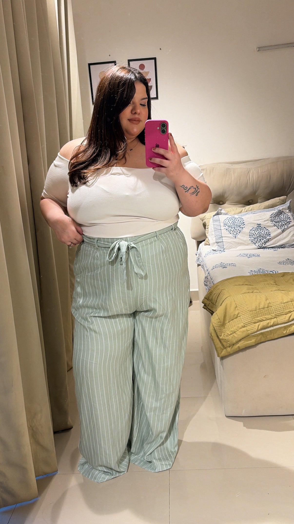 Minty Stripes Wide-Leg Trouser