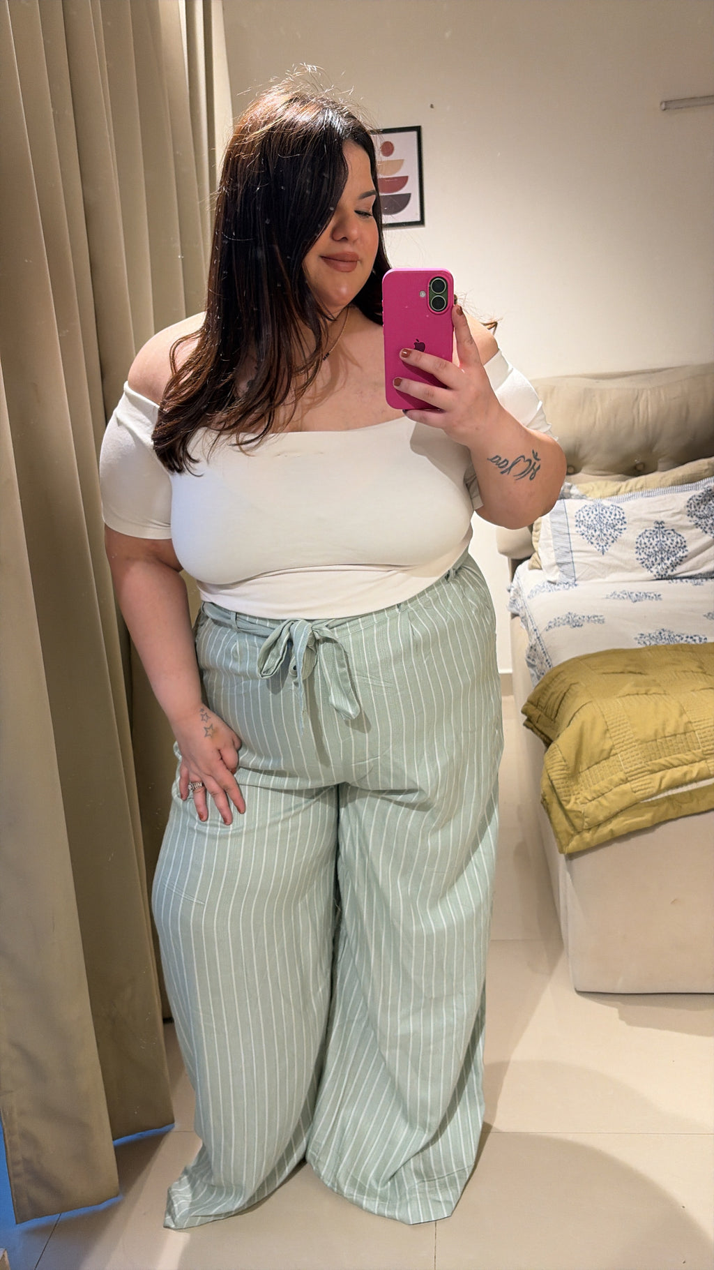 Minty Stripes Wide-Leg Trouser