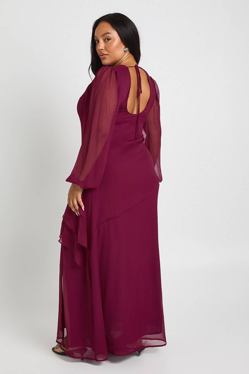 Wine Ruffle Romance Maxi Dress