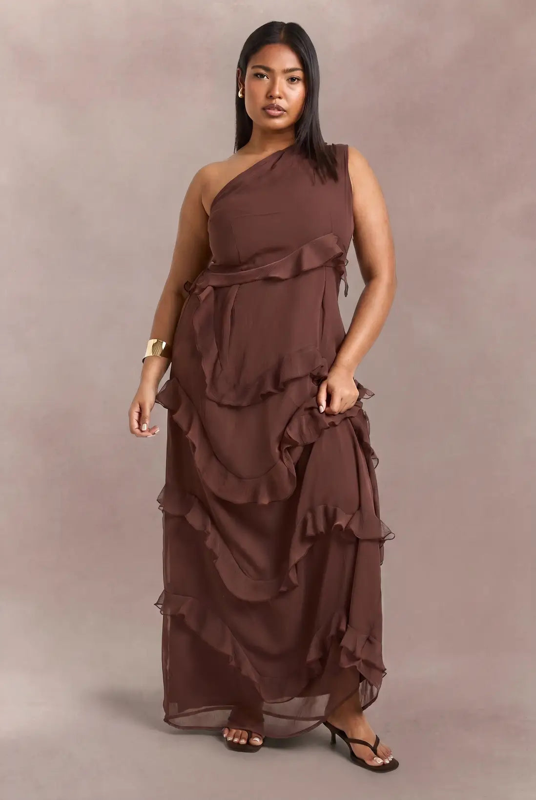 Mocha romance one shoulder dress
