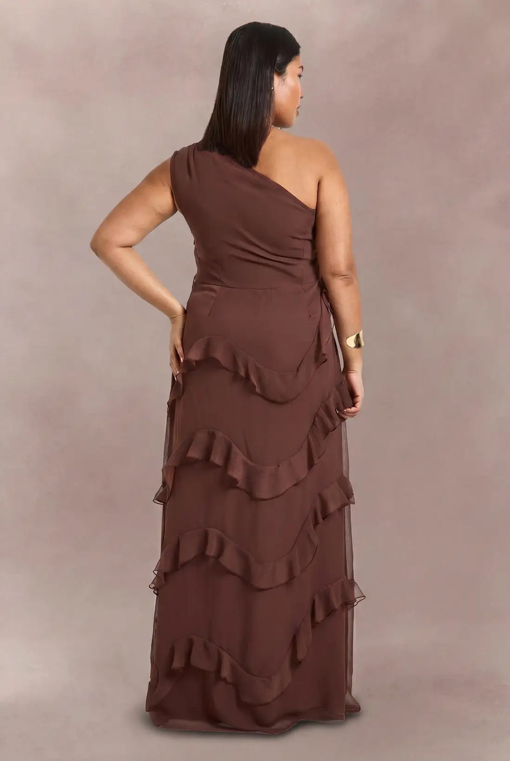 Mocha romance one shoulder dress