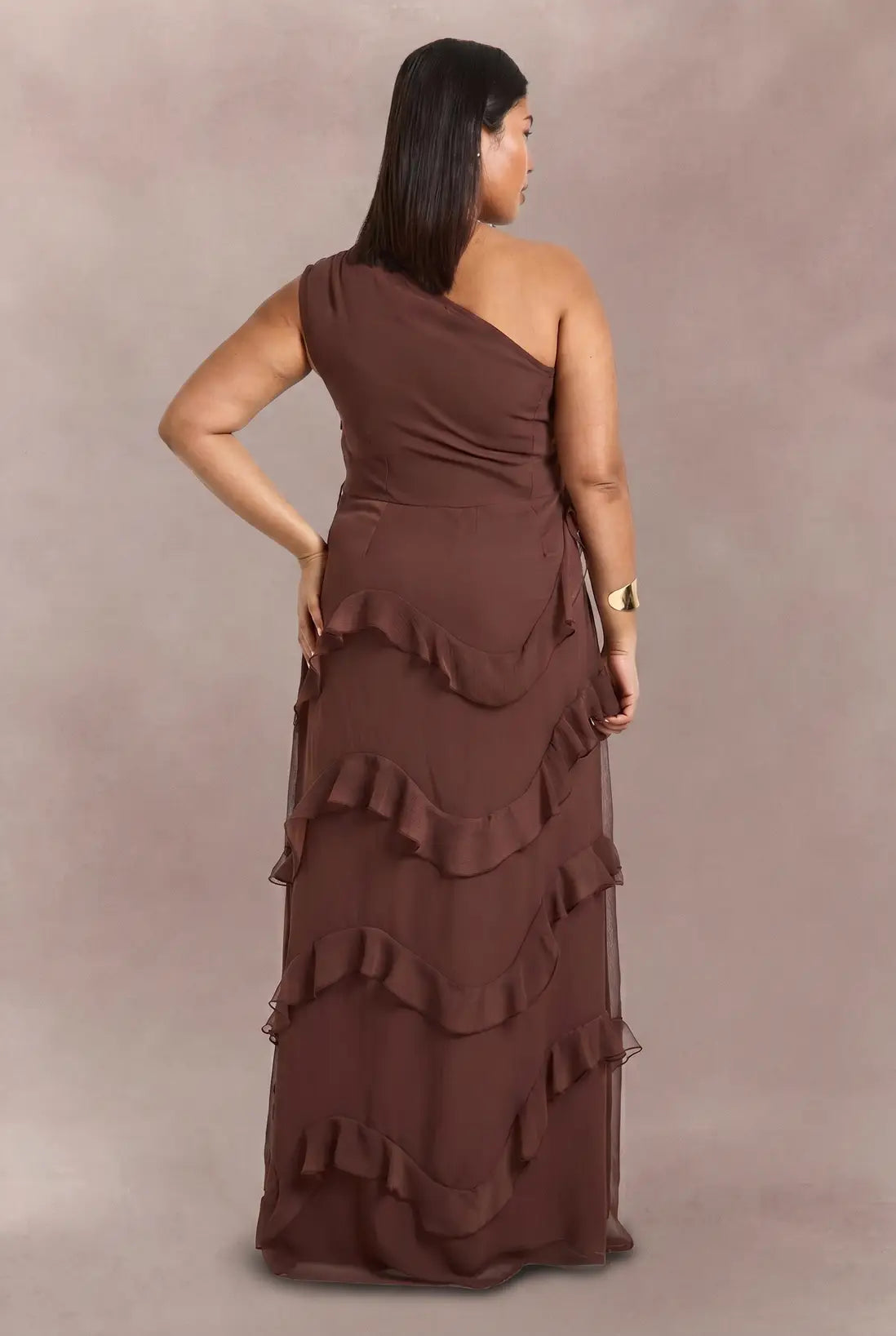 Mocha romance one shoulder dress
