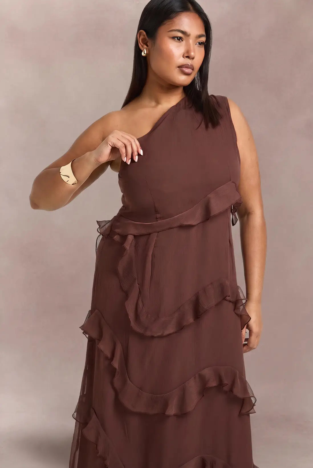 Mocha romance one shoulder dress