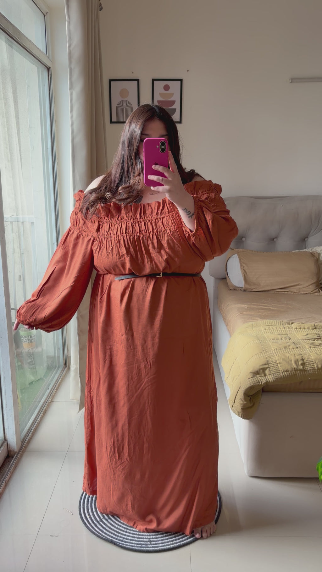 🍊 Tangerine Off-Shoulder Maxi Dress ( without belt )