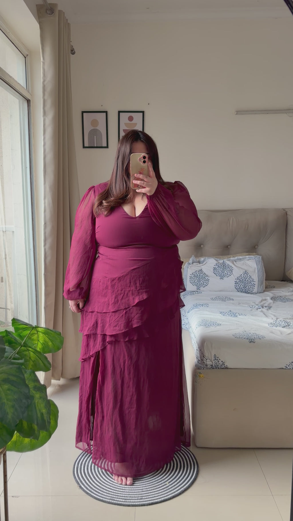 Wine Ruffle Romance Maxi Dress