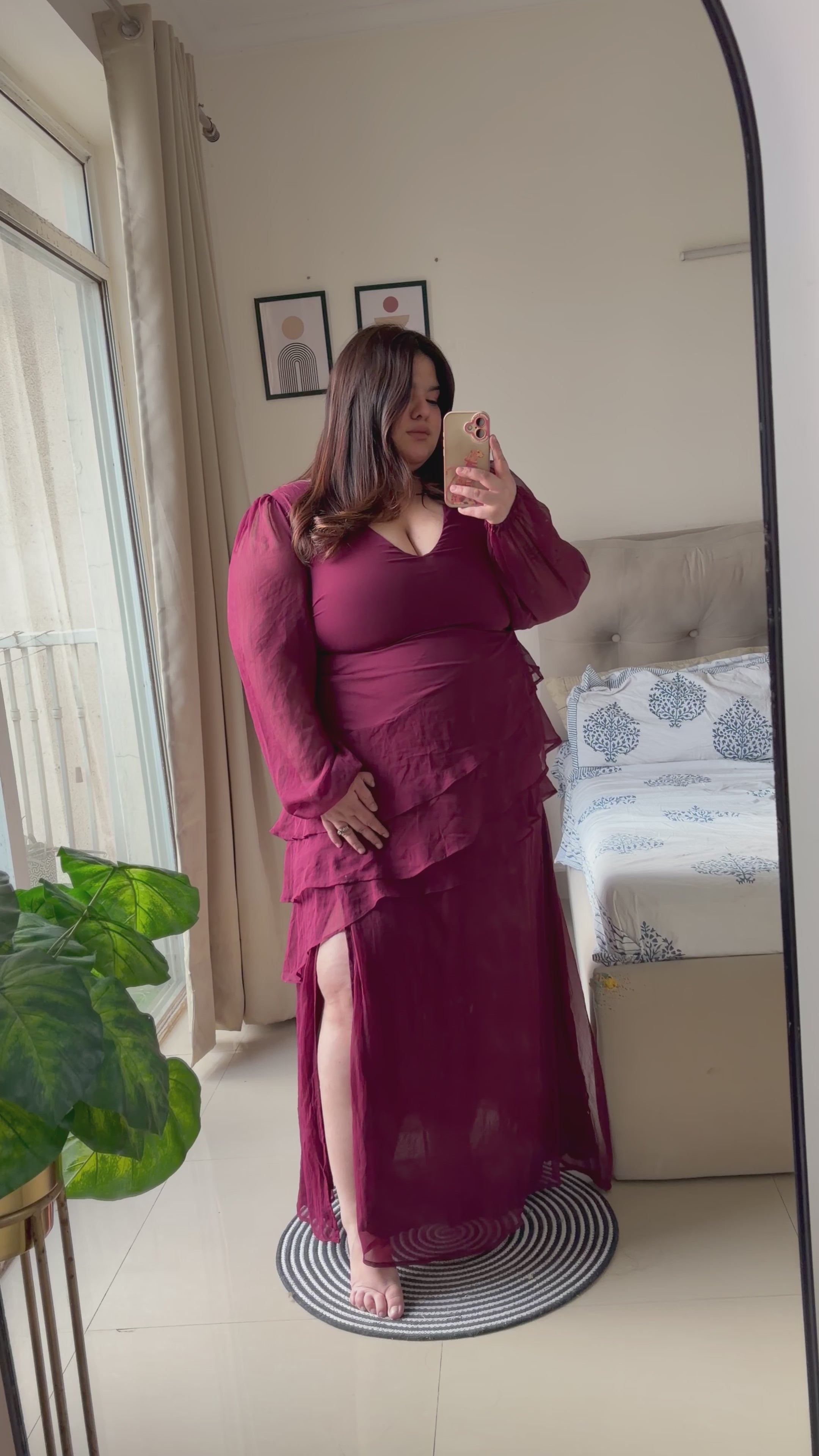Wine Ruffle Romance Maxi Dress